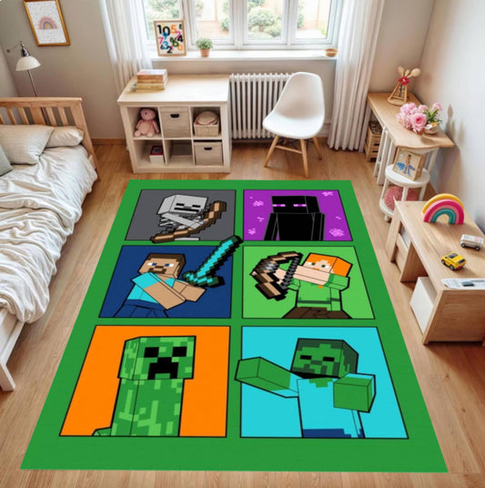 Large 8x10 playroom rug creating a safe and comfortable play area for kids