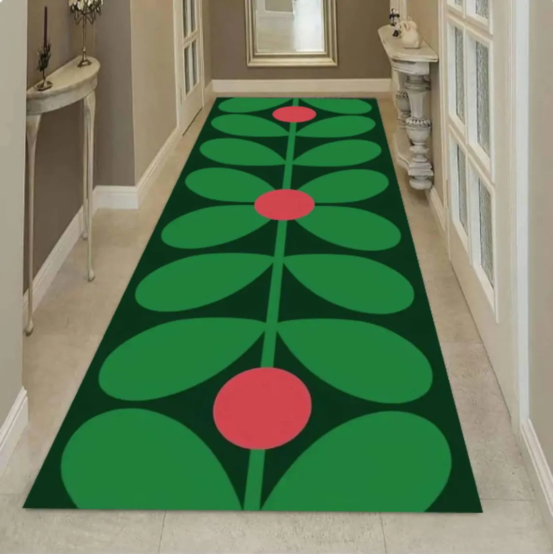Retro Floral Runner Rug, Mid Century Modern Hallway Carpet, Washable Non Slip Scandinavian Style