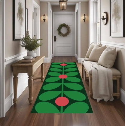 Retro Floral Runner Rug, Mid Century Modern Hallway Carpet, Washable Non Slip Scandinavian Style