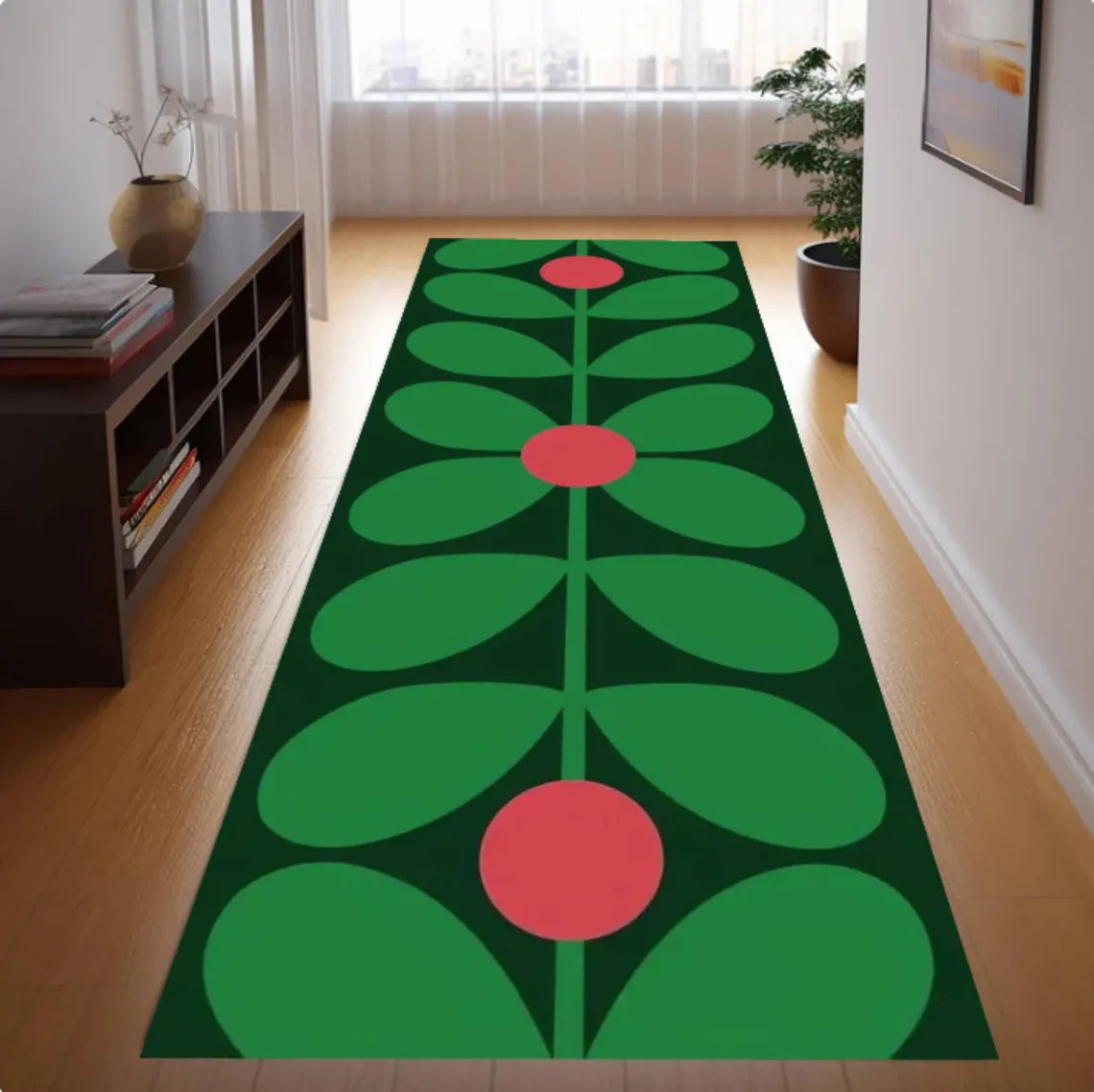 Retro Floral Runner Rug, Mid Century Modern Hallway Carpet, Washable Non Slip Scandinavian Style