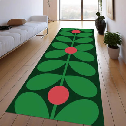 Retro Floral Runner Rug, Mid Century Modern Hallway Carpet, Washable Non Slip Scandinavian Style