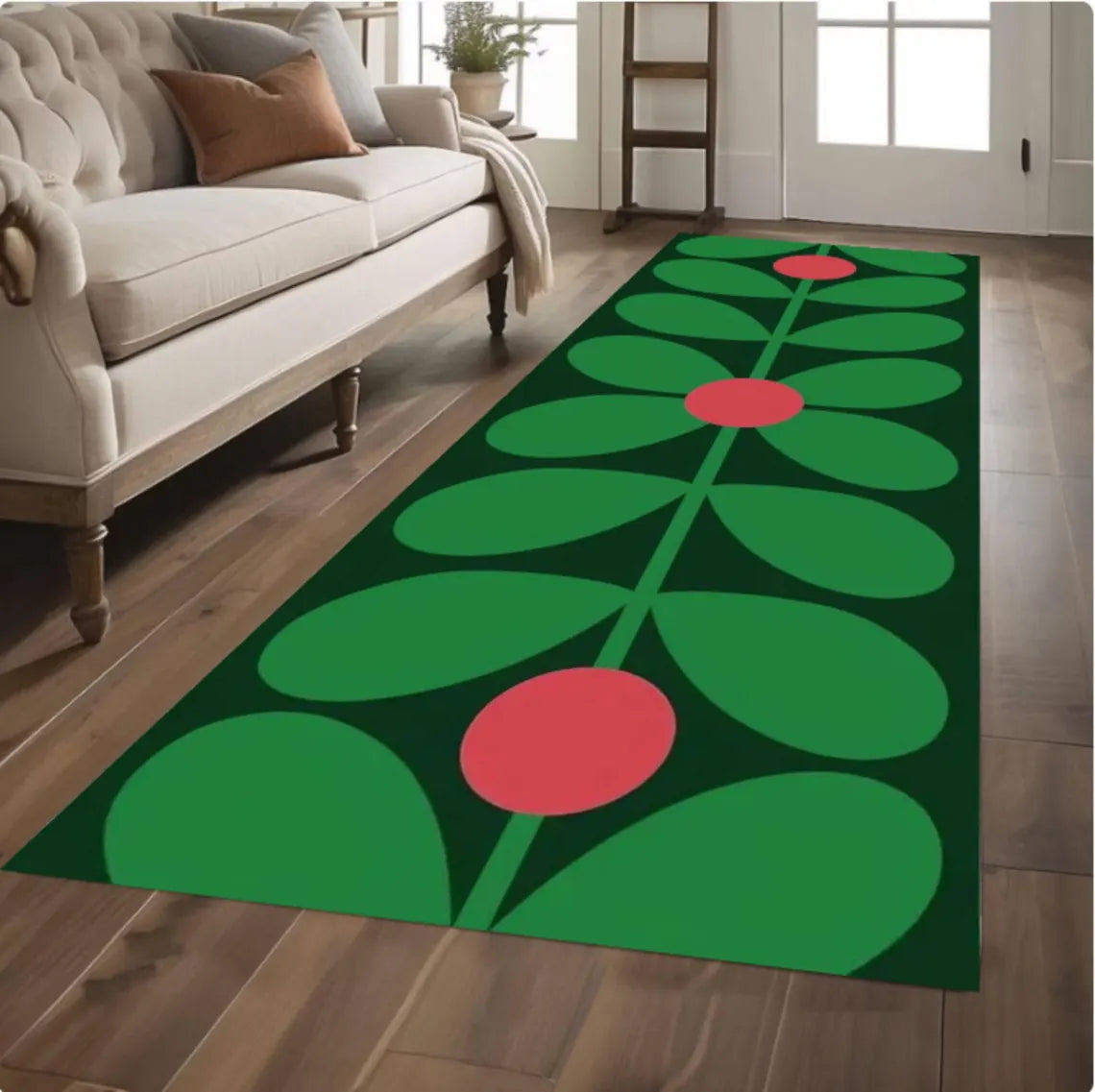 Retro Floral Runner Rug, Mid Century Modern Hallway Carpet, Washable Non Slip Scandinavian Style