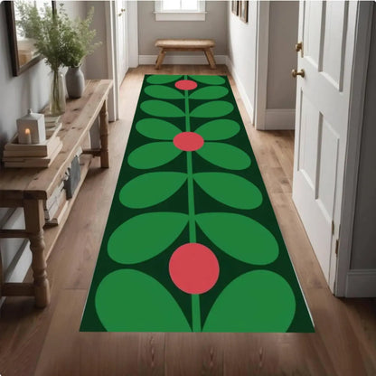 Retro Floral Runner Rug, Mid Century Modern Hallway Carpet, Washable Non Slip Scandinavian Style