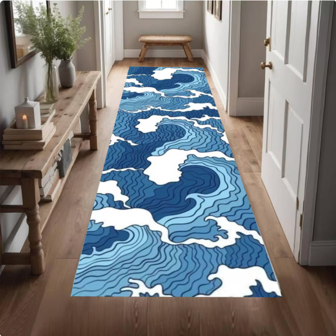 Boho Insect Runner Rug, Dragonfly Butterfly Hallway Runner, Botanical Cottagecore Decor