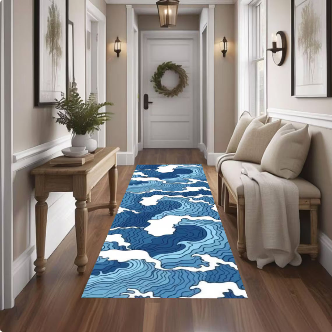 Boho Insect Runner Rug, Dragonfly Butterfly Hallway Runner, Botanical Cottagecore Decor