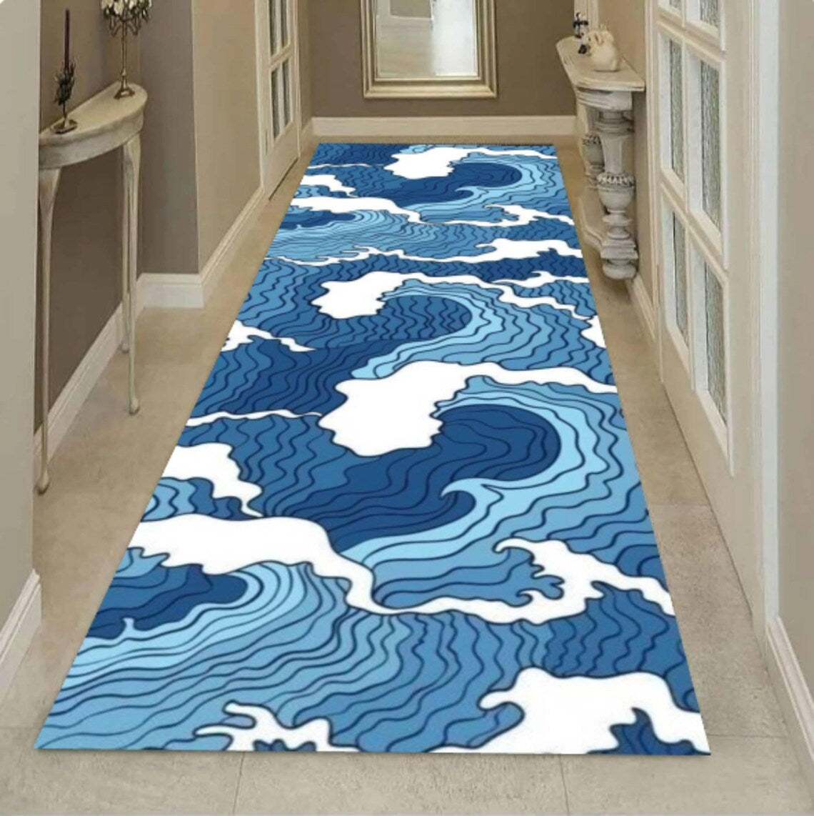Boho Insect Runner Rug, Dragonfly Butterfly Hallway Runner, Botanical Cottagecore Decor
