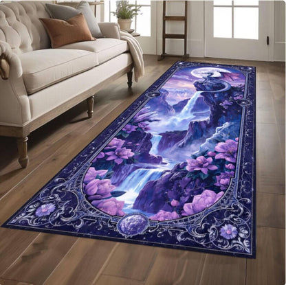 Fantasy Dragon Waterfall Runner Rug, Mystic Gothic Landscape Carpet, Washable Non-Slip Hallway Runner