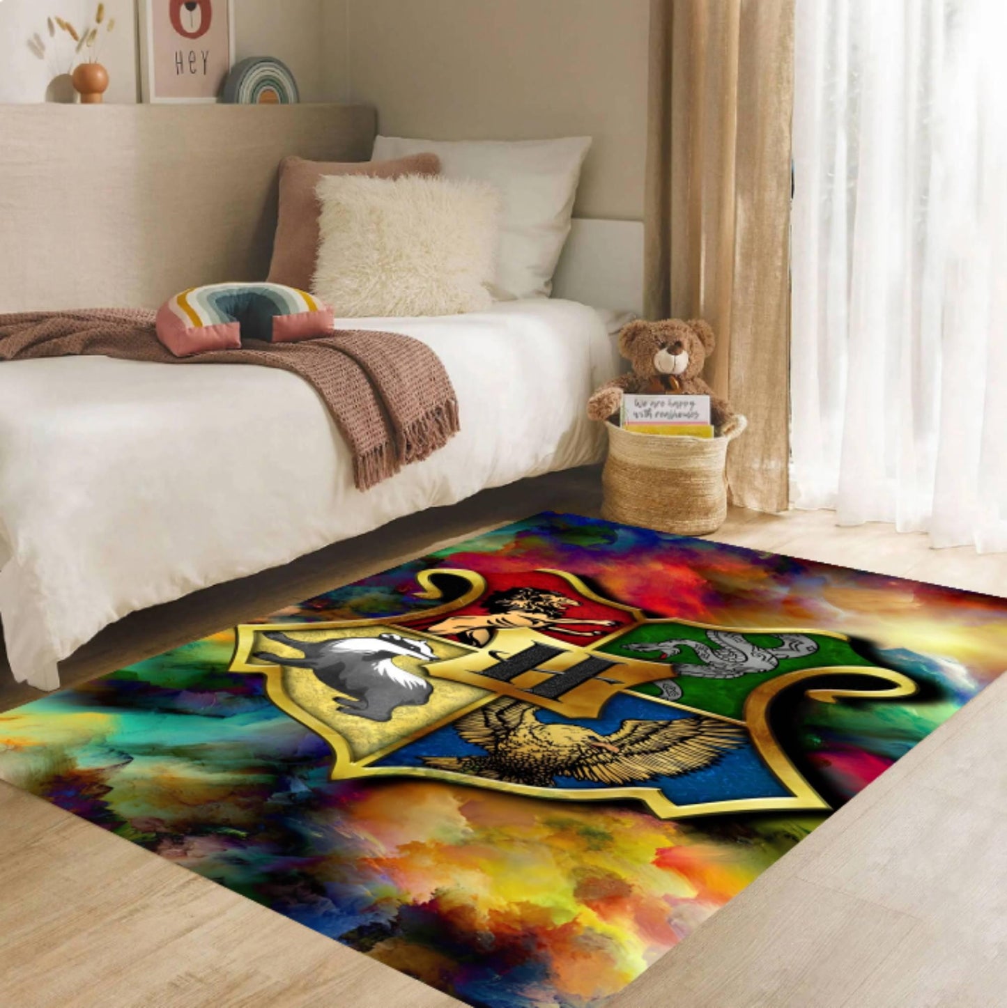 Kids Rug Fantasy Crest Rug with Colorful Symbols Playroom Gift