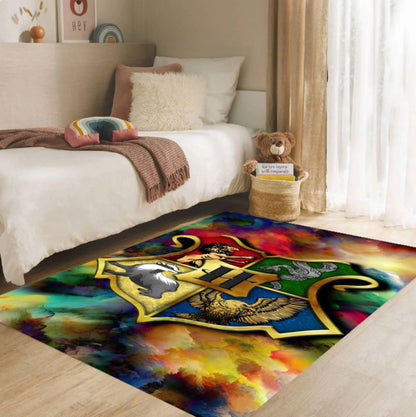 Kids Rug Fantasy Crest Rug with Colorful Symbols Playroom Gift