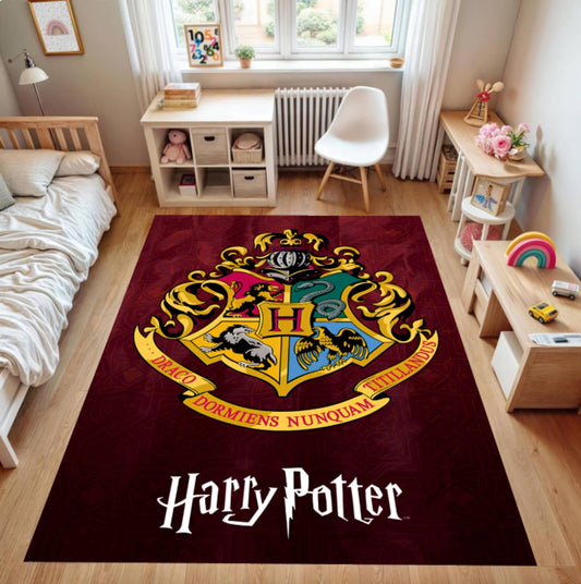 Magic Academy Emblem Rug, Wizard School Carpet, Non-Slip Playroom Mat