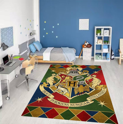 Magic School Emblem Kids Rug | Washable Fantasy Playroom Carpet