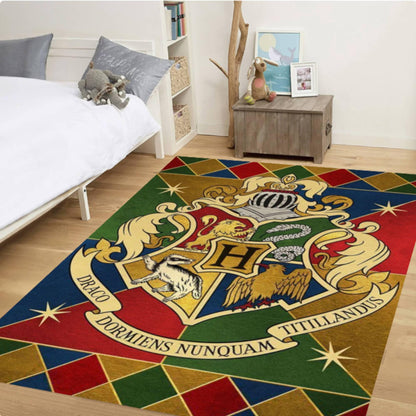 Magic School Emblem Kids Rug | Washable Fantasy Playroom Carpet