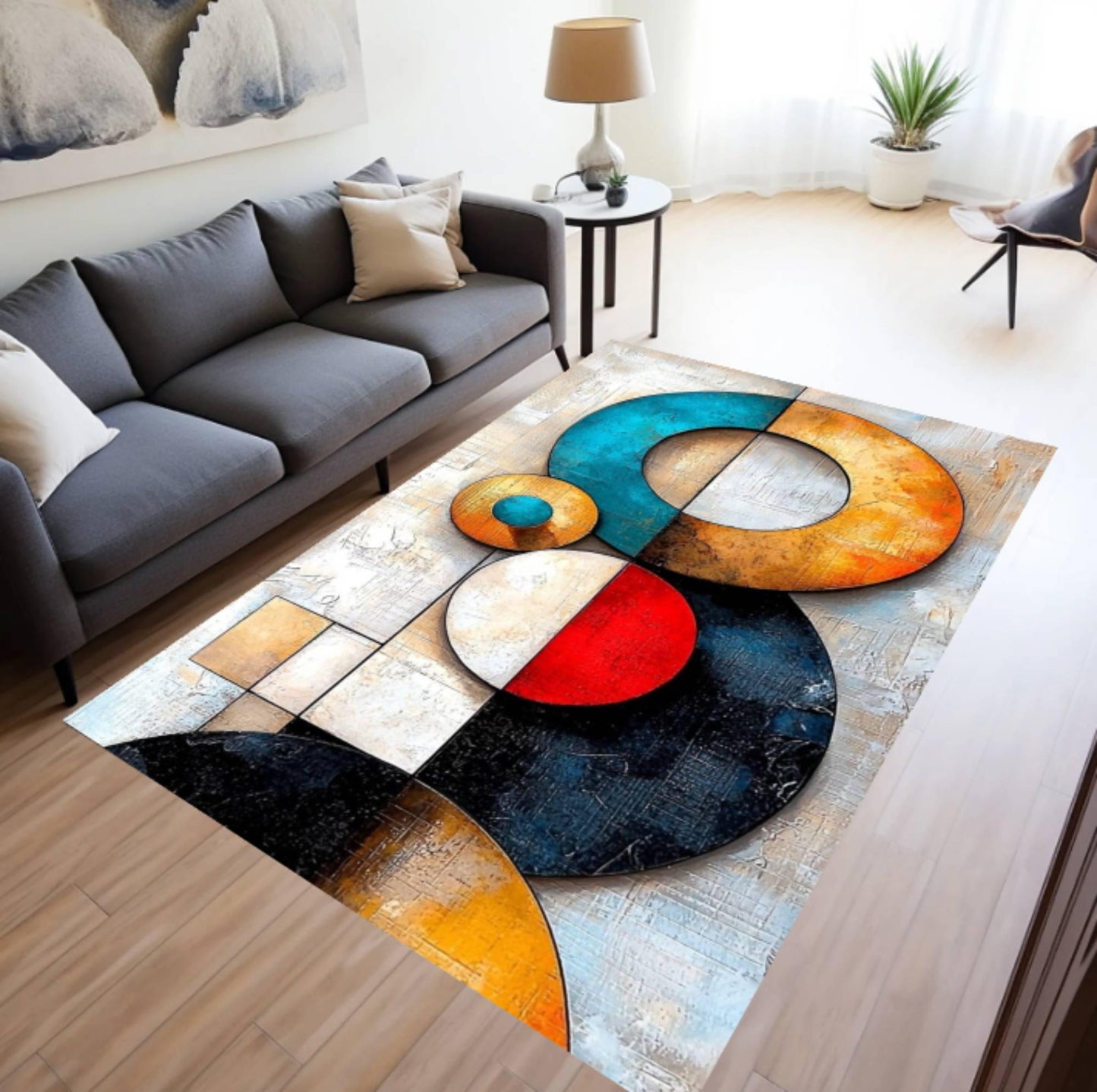 Modern Abstract Rug Geometric Colorful Circles Washable Non-slip Mat