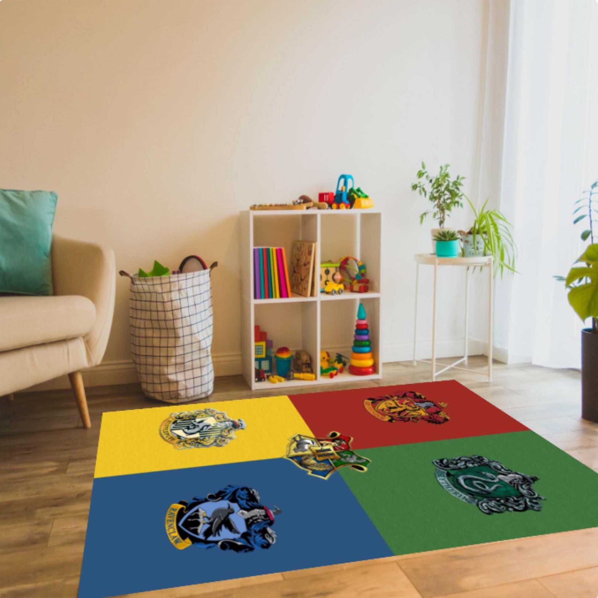 Wizard School Houses Rug, Washable Non-Slip Kids Playroom Carpet