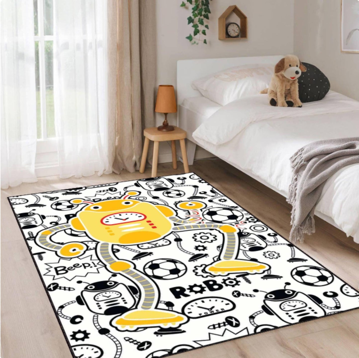 Washable Robot Kids Rug | Non-Slip Playroom Area Carpet