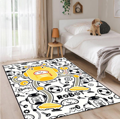 Washable Robot Kids Rug | Non-Slip Playroom Area Carpet