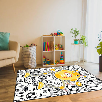 Washable Robot Kids Rug | Non-Slip Playroom Area Carpet