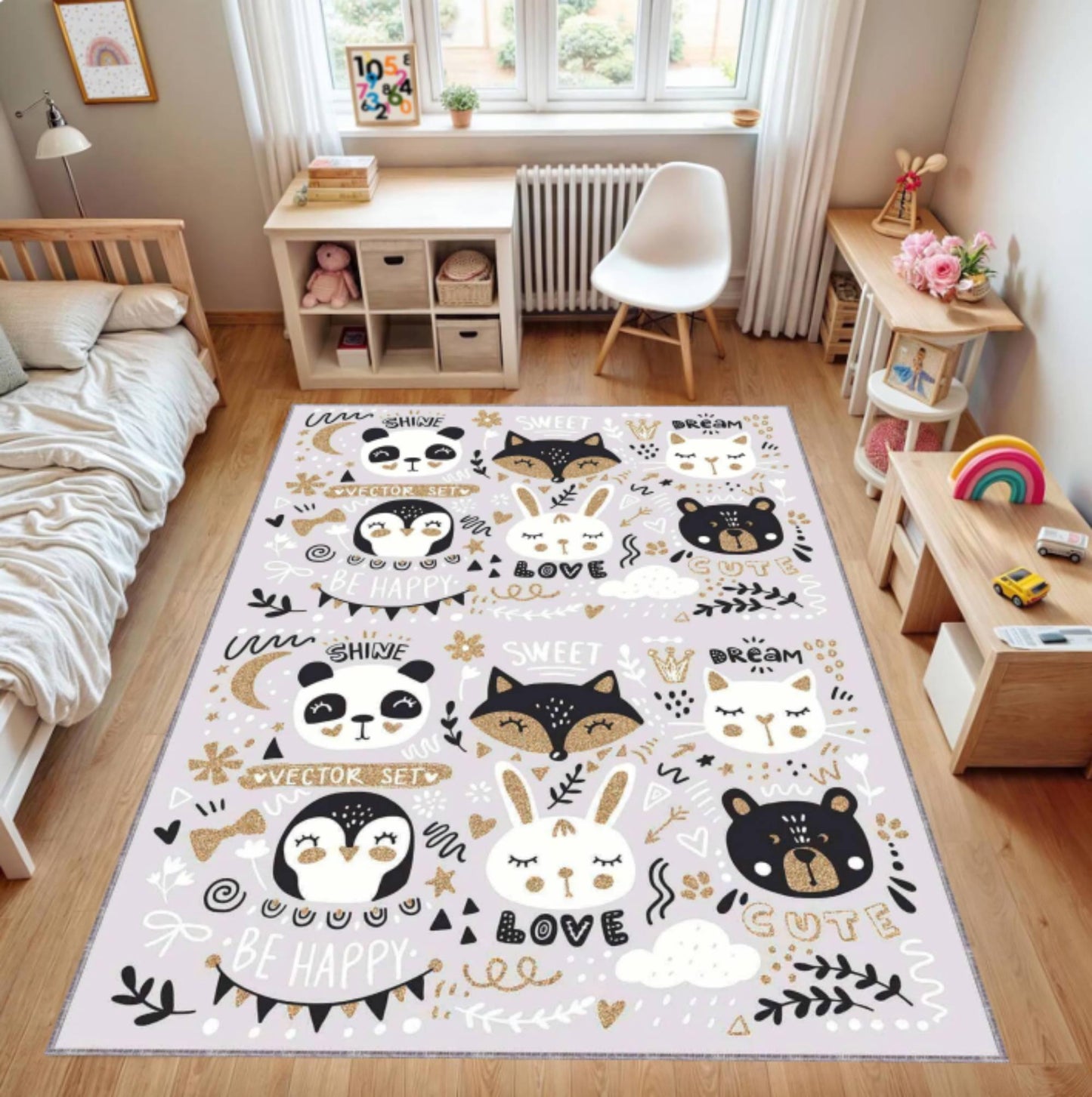Animal Rug Washable Kids Room Rug Pastel-colored