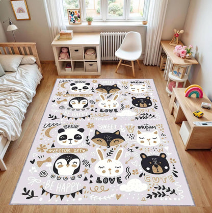 Animal Rug Washable Kids Room Rug Pastel-colored