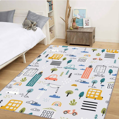 City Map Kids Rug | Washable Non-Slip Playroom Area Carpet
