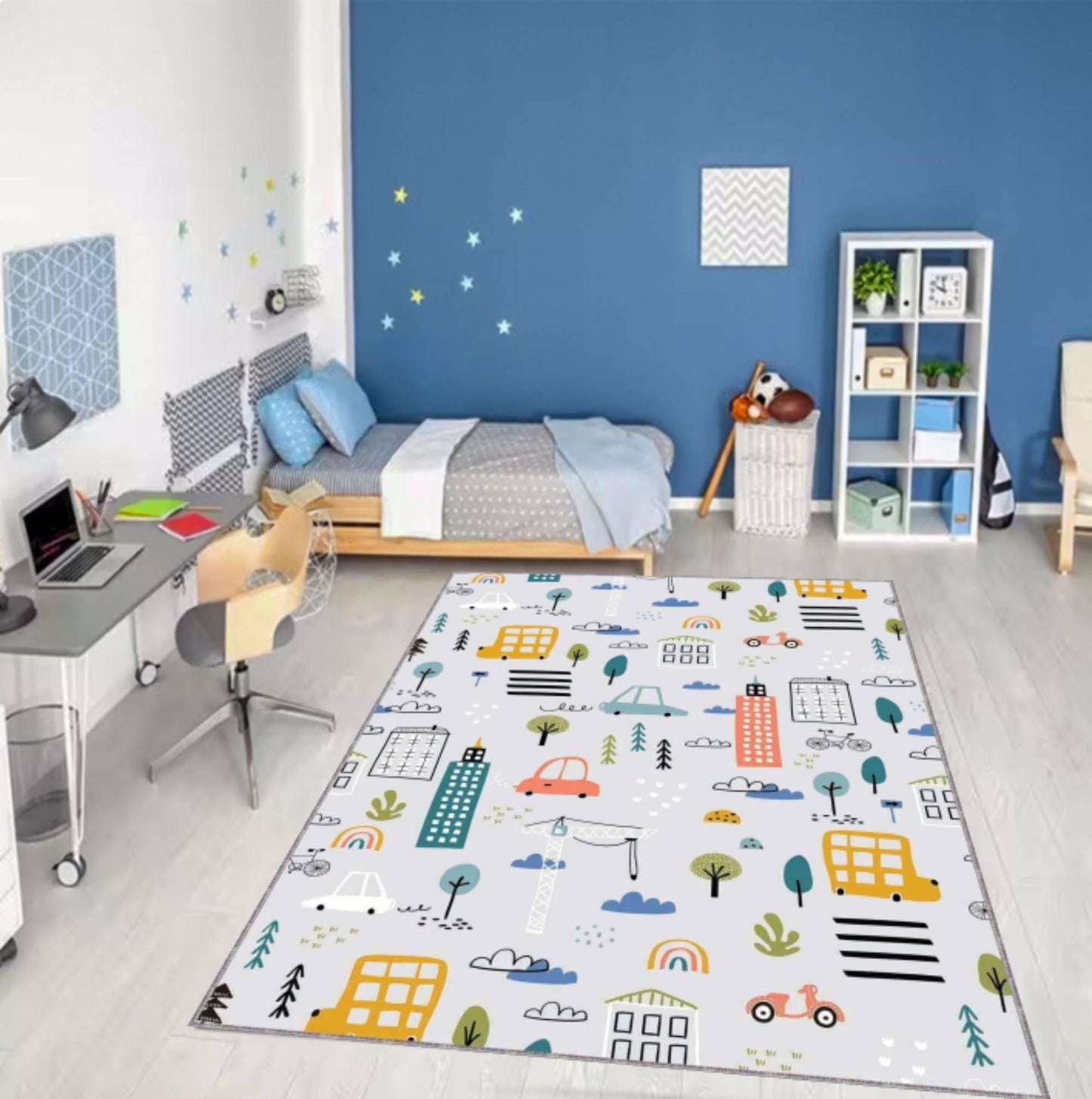 City Map Kids Rug | Washable Non-Slip Playroom Area Carpet