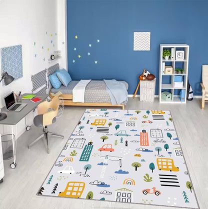City Map Kids Rug | Washable Non-Slip Playroom Area Carpet