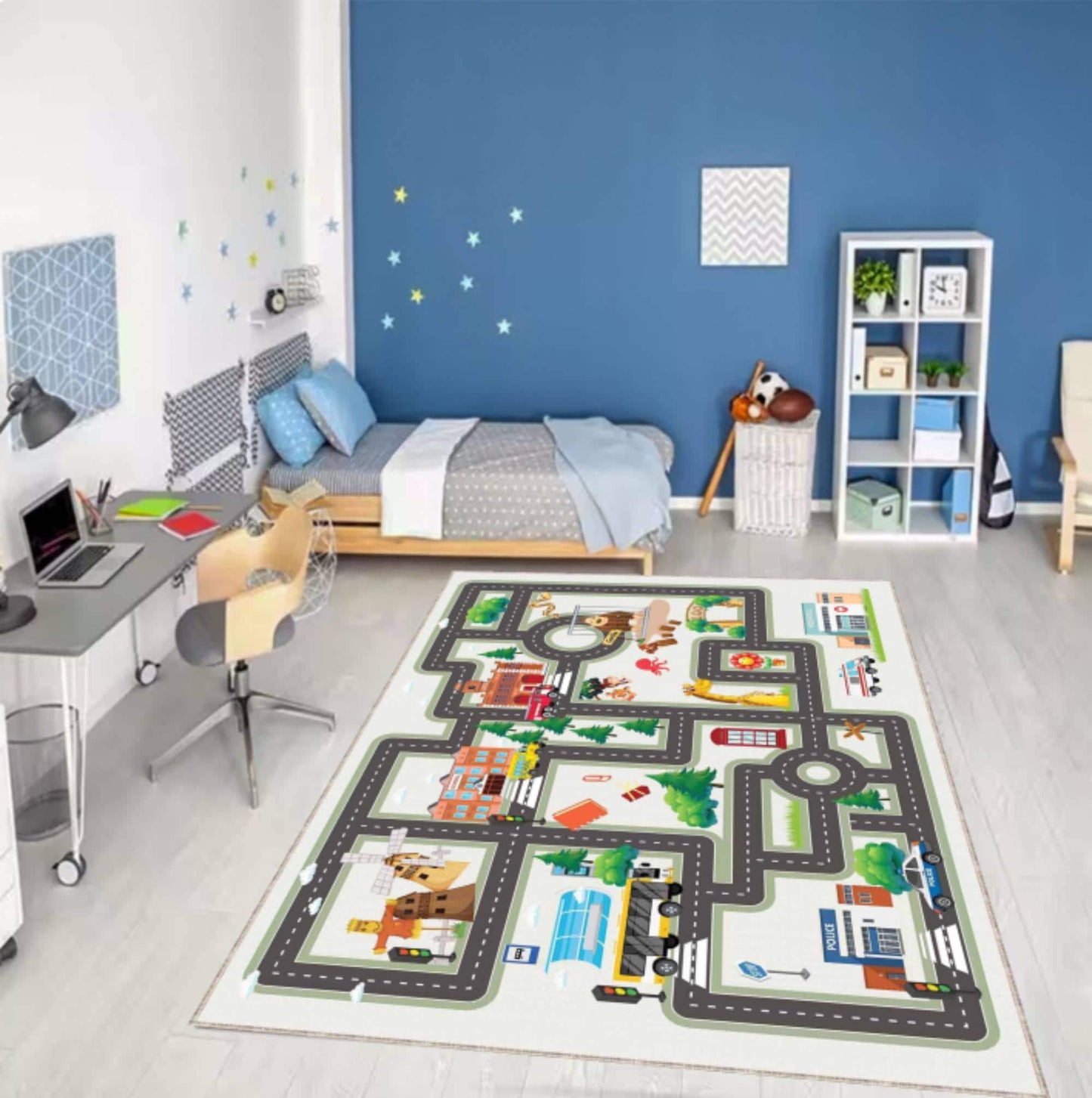 City Road Play Rug | Washable Traffic Playroom Carpet for Kids