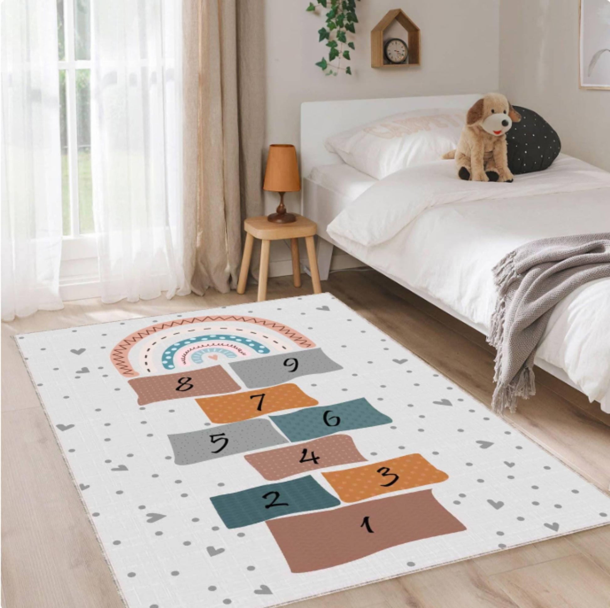 Hopscotch Play Rug for Kids, Washable rug, Non Slip Carpet, Educational Number Play Mat, Toddler rug, Nursery Rug, Kids Room Floor Carpet