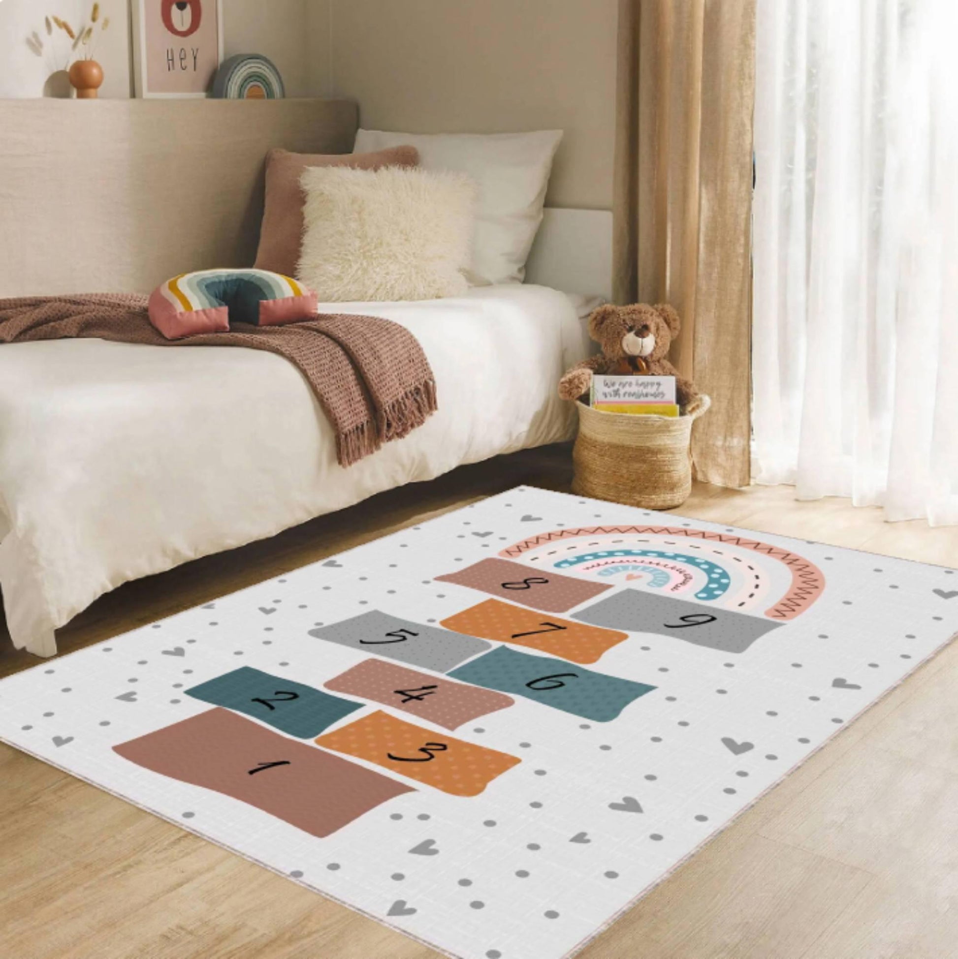 Hopscotch Play Rug for Kids, Washable rug, Non Slip Carpet, Educational Number Play Mat, Toddler rug, Nursery Rug, Kids Room Floor Carpet