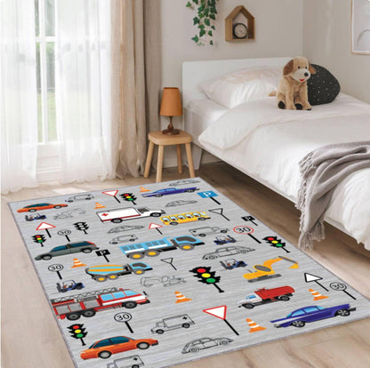 Traffic Road Play Kids Rug | Washable Floor Mat for Babies