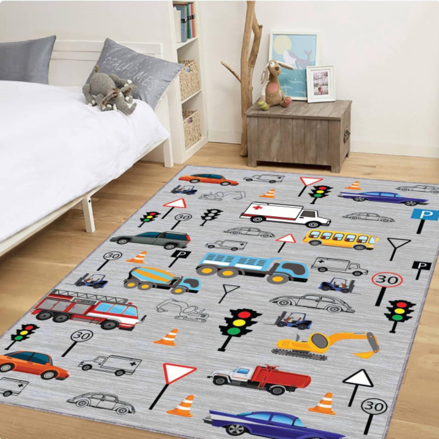 Traffic Road Play Kids Rug | Washable Floor Mat for Babies