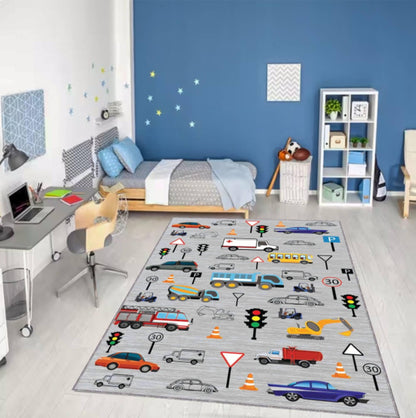 Traffic Road Play Kids Rug | Washable Floor Mat for Babies