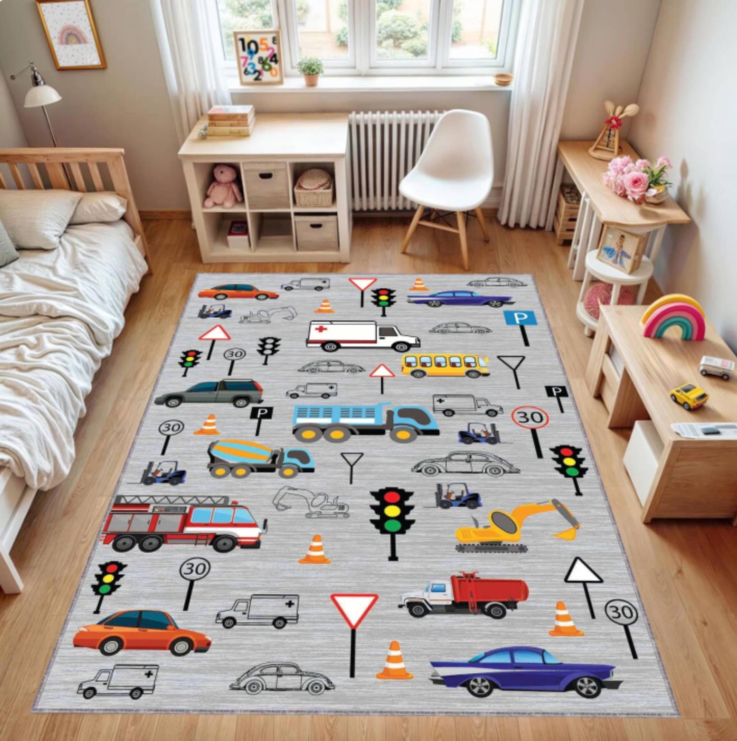 Traffic Road Play Kids Rug | Washable Floor Mat for Babies