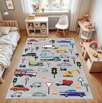 Traffic Road Play Kids Rug | Washable Floor Mat for Babies