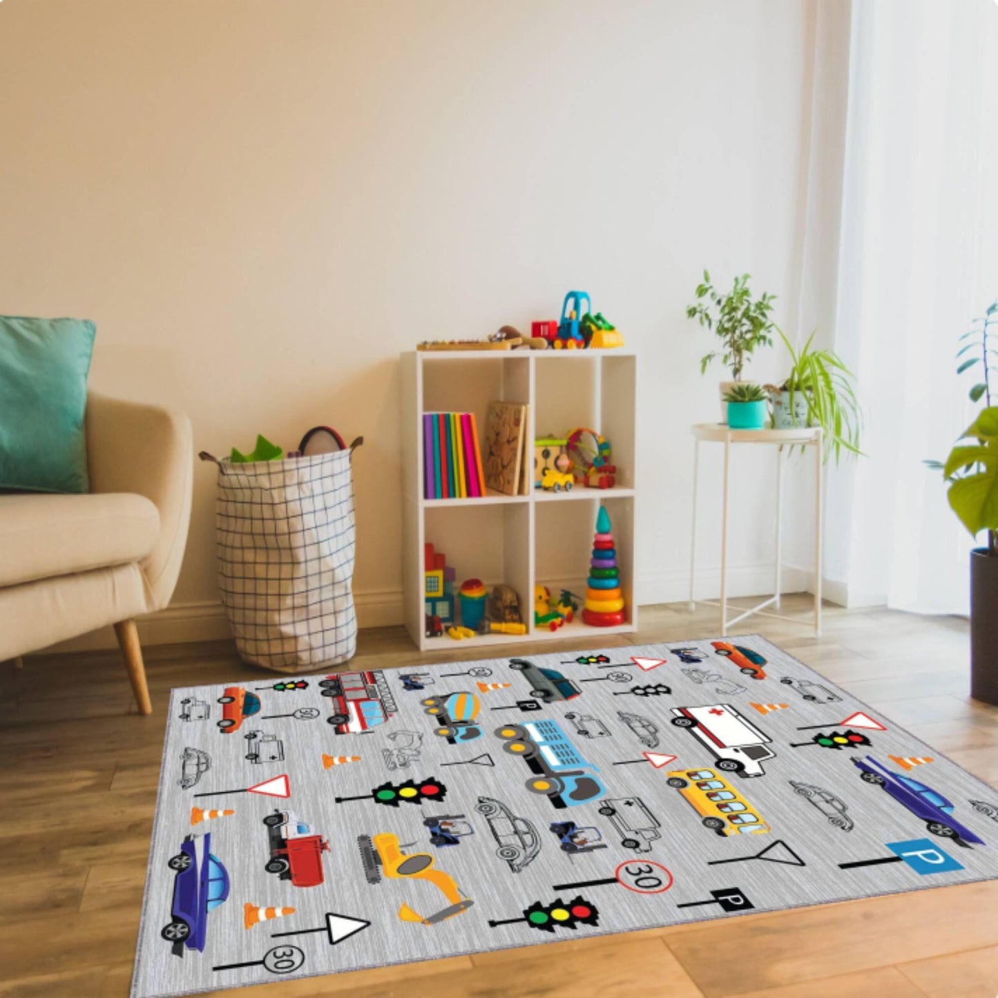 Traffic Road Play Kids Rug | Washable Floor Mat for Babies