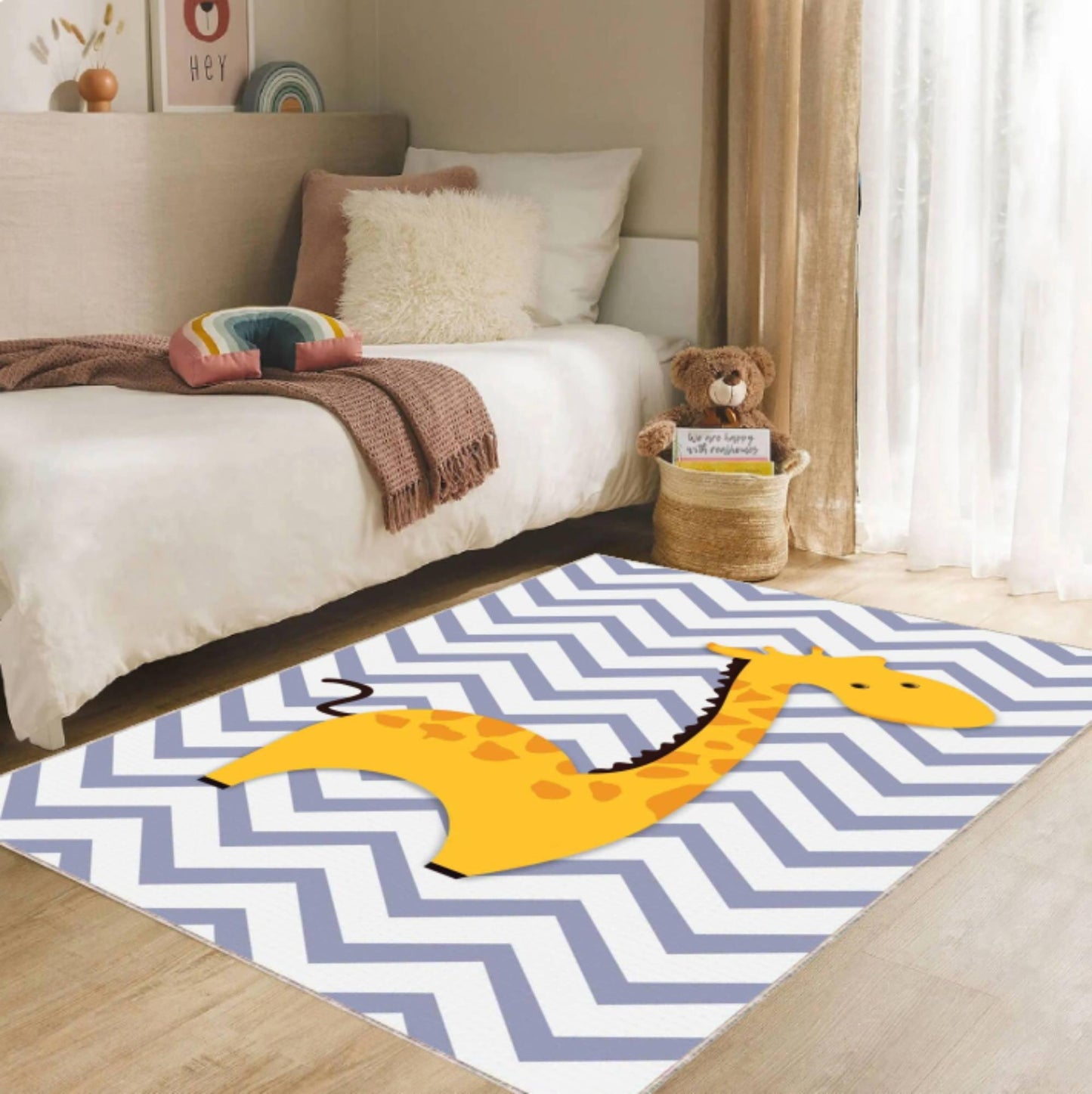 Giraffe Kids Rug Chevron Kids Room Rug Washable Playroom Mat