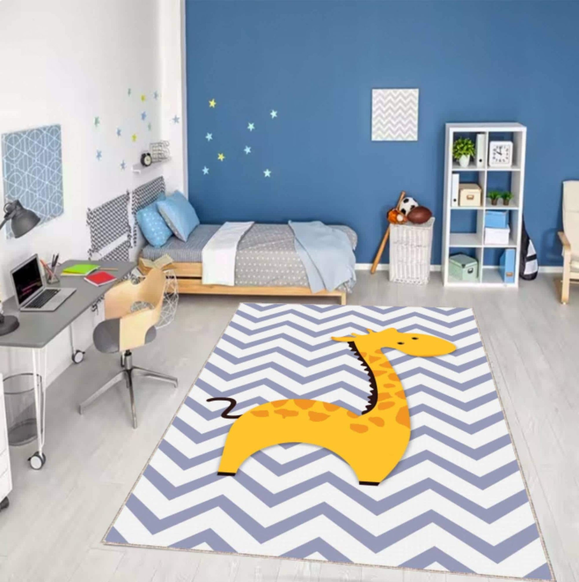 Giraffe Kids Rug, Chevron Nursery Carpet, Washable Playroom Mat
