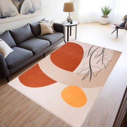 Abstract Modern Rug Beige Terracotta Art Rug Washable Rug Non-slip
