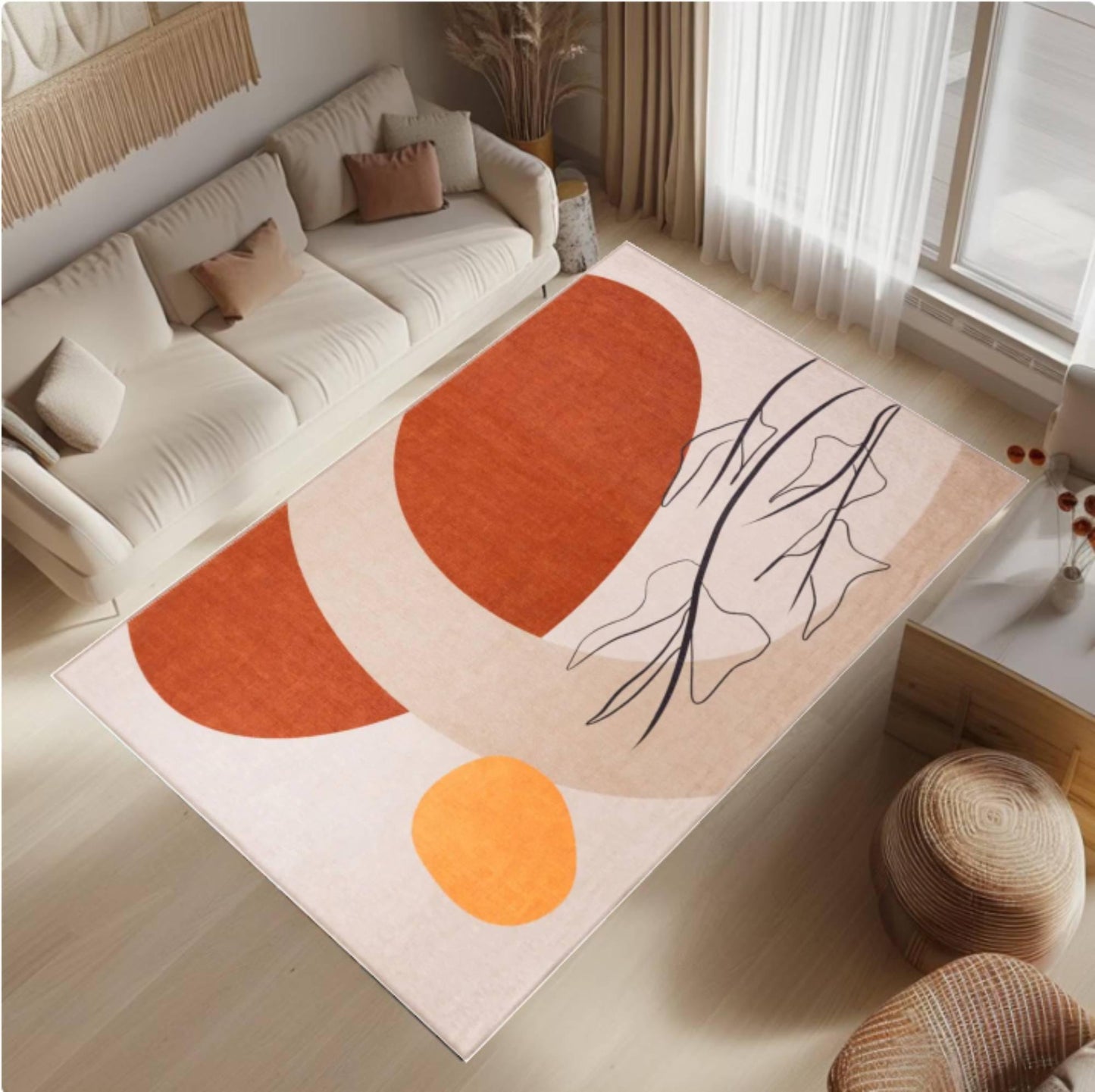 Abstract Modern Rug Beige Terracotta Art Rug Washable Rug Non-slip