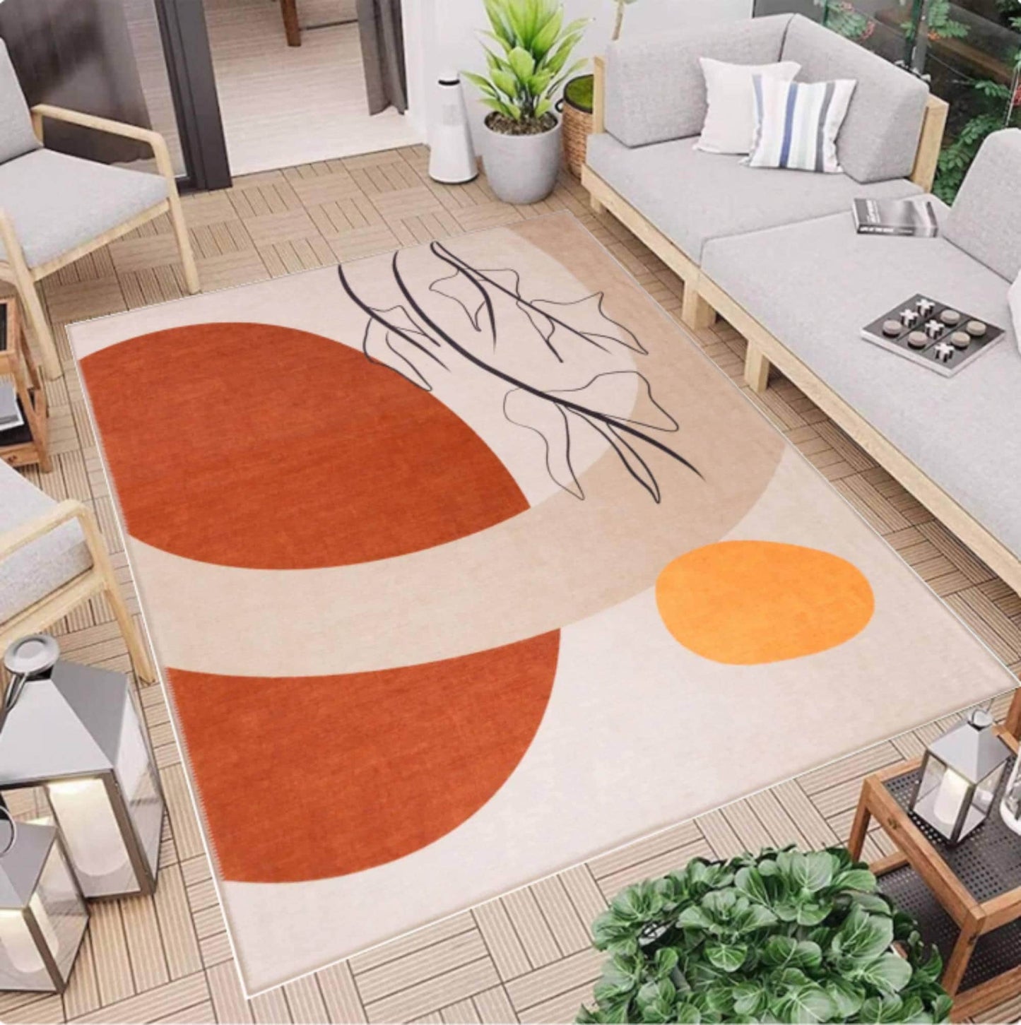 Abstract Modern Rug Beige Terracotta Art Rug Washable Rug Non-slip