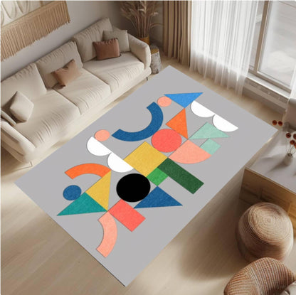 Geometric Bauhaus Area Rug | Modern Abstract Non-Slip Carpet