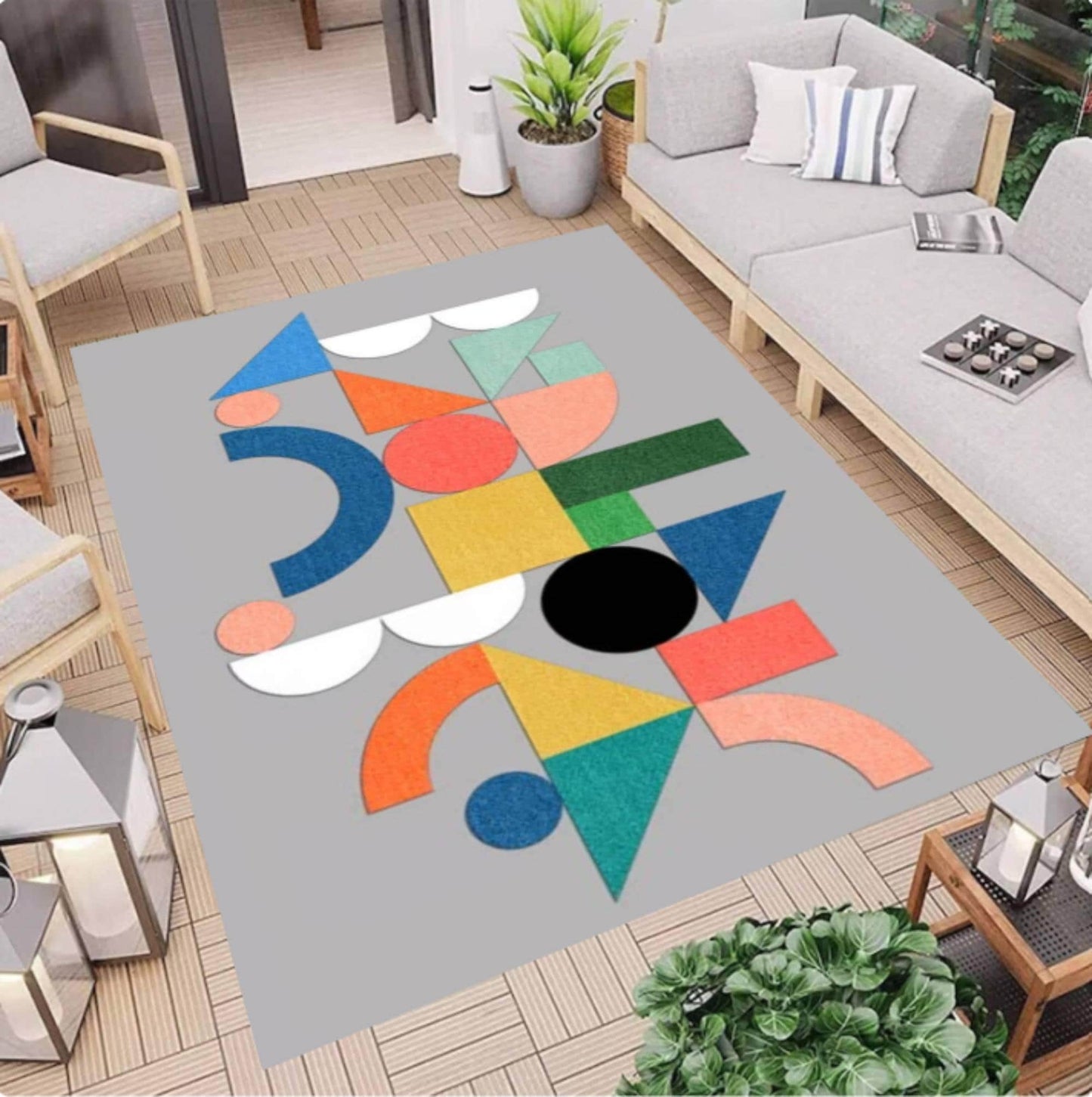 Geometric Bauhaus Area Rug | Modern Abstract Non-Slip Carpet