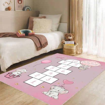 Hopscotch Kids Rug Pink Elephant Washable Decor for Kids Room