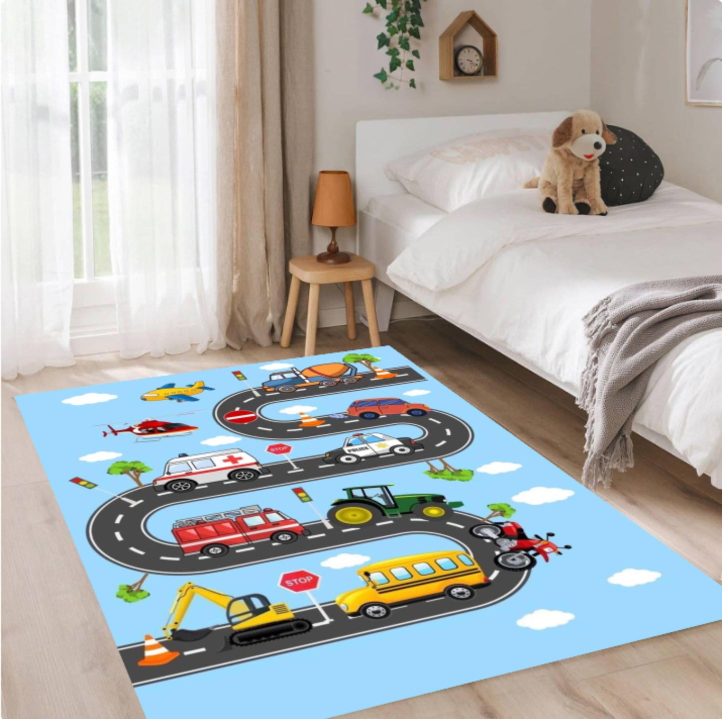 Car Road Play Rug for Kids Washable Play Mat