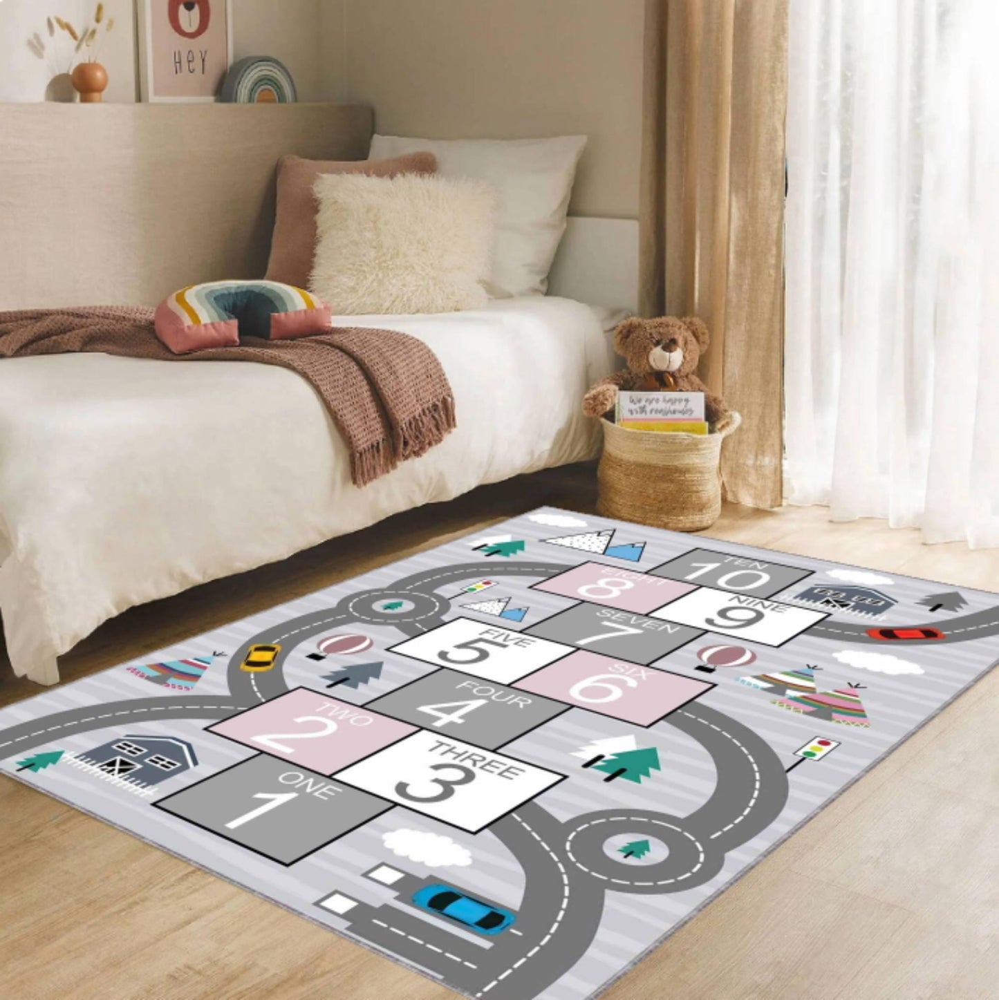 Hopscotch Rug for Kids Educational Playroom Rug Non-slip