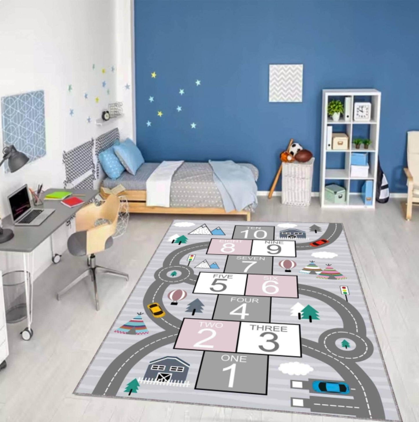 Hopscotch Rug for Kids Educational Playroom Rug Non-slip