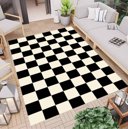 Modern Black and White Checkered Minimal Rug Washable Non-slip