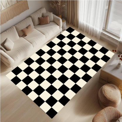 Modern Black and White Checkered Minimal Rug Washable Non-slip