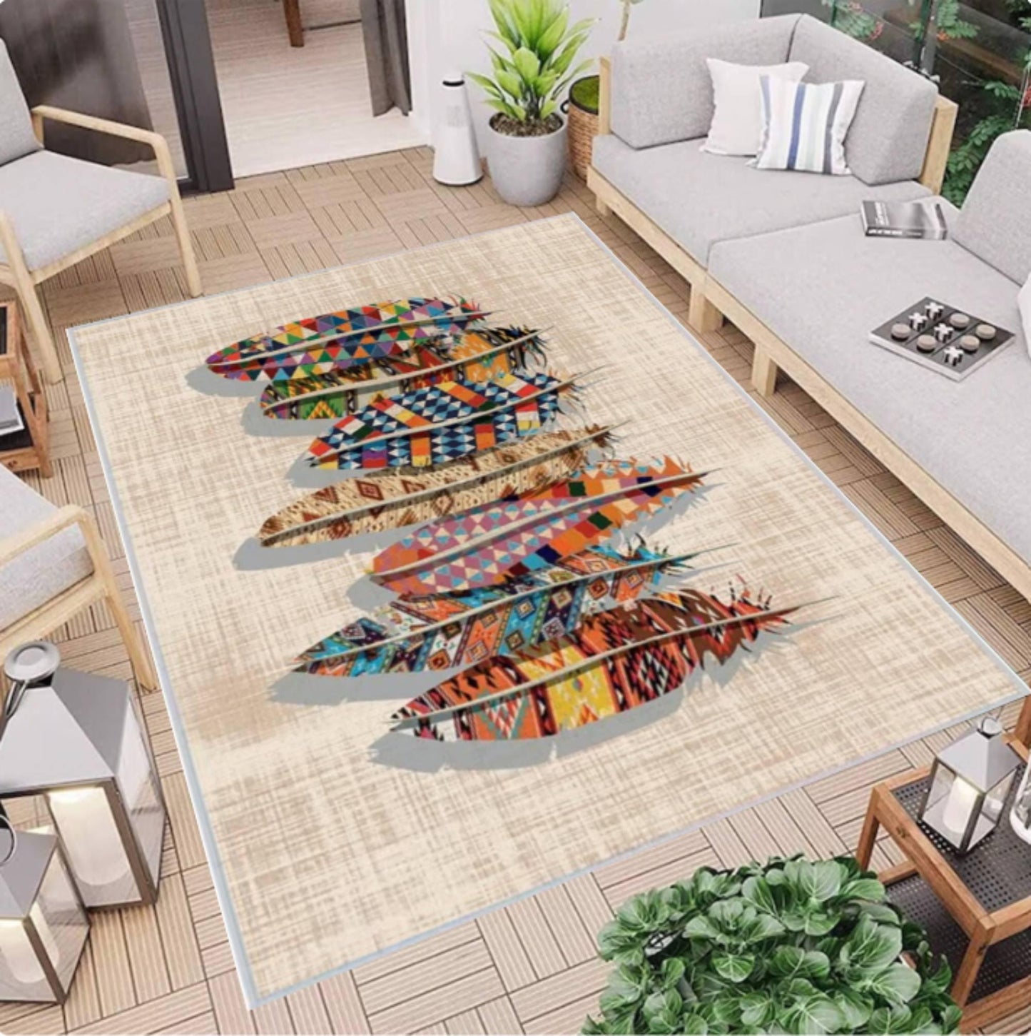 Boho Tribal Ethnic Pattern Rug Washable Rug Non-slip