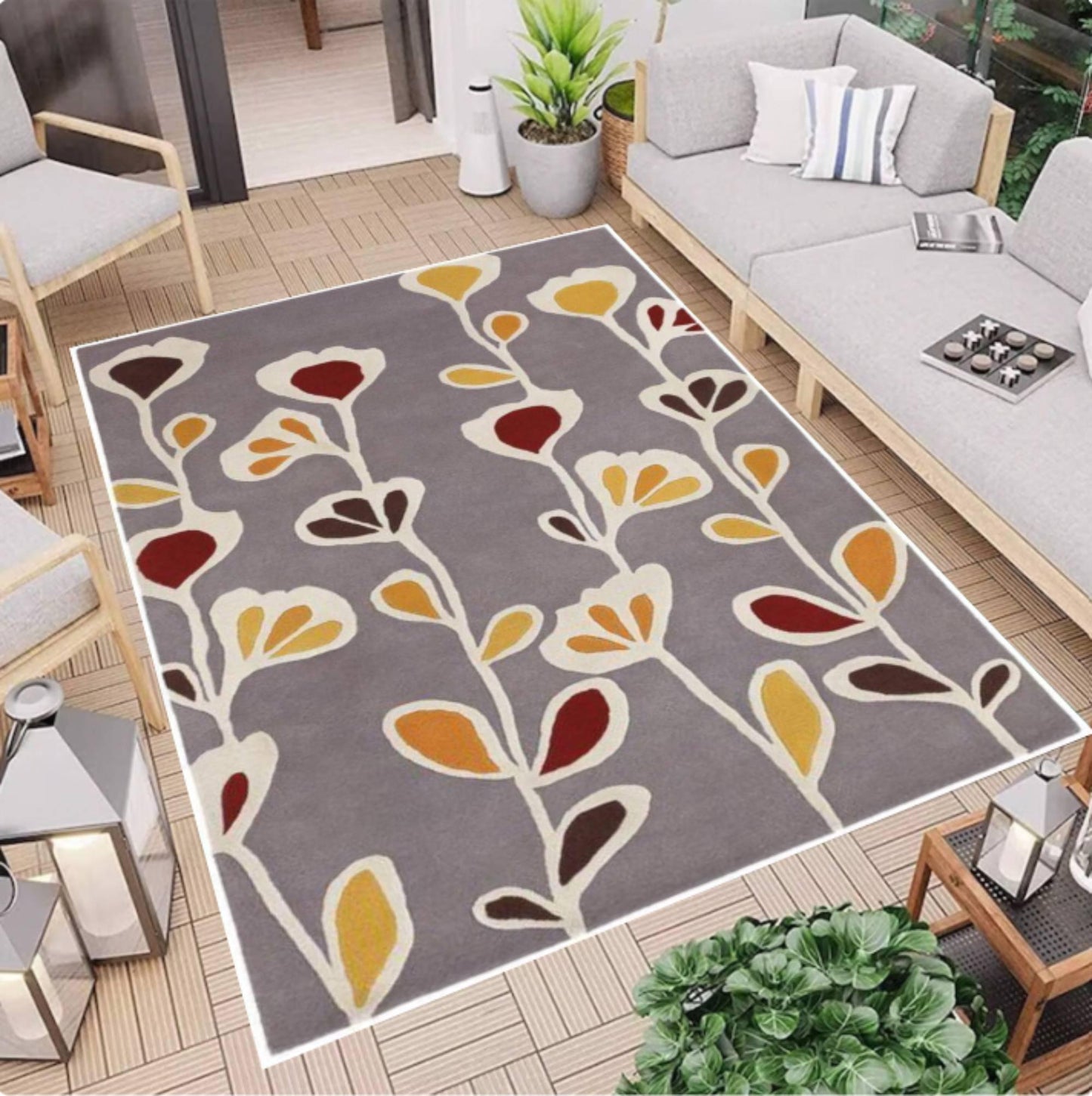 Modern Floral Pattern Washable Rug Non-slip